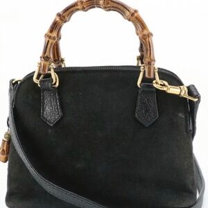Gucci Mini Bamboo Handle Two-Eay Bag in Black Suede &Leather